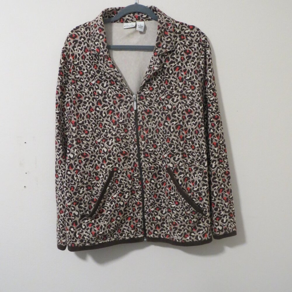 Kim Rogers Sz 1X Pink Gray Leopard Zipper Up Jacket Animal Print